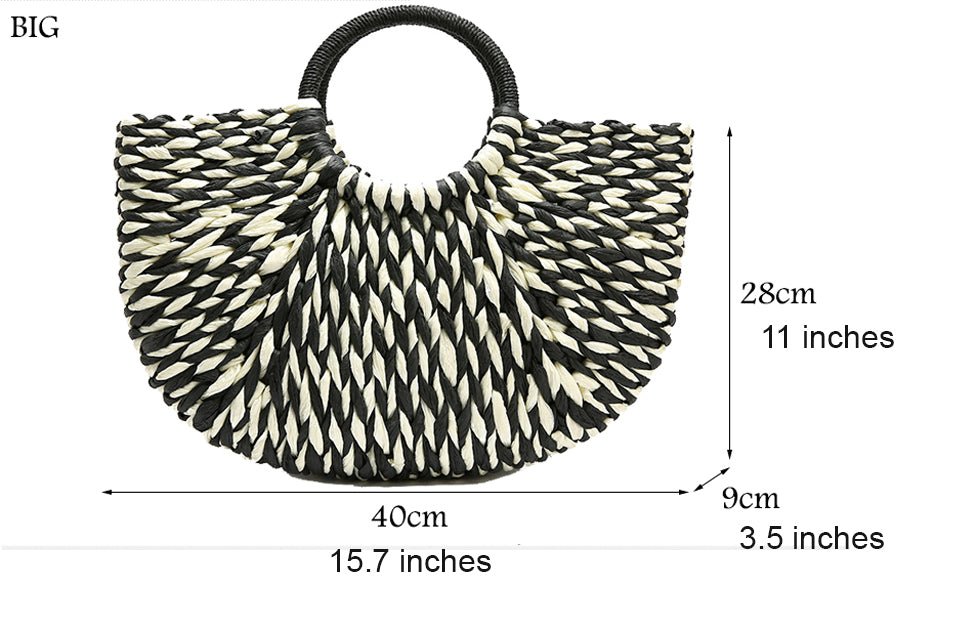 Straw Tote Bag with Woven Detail