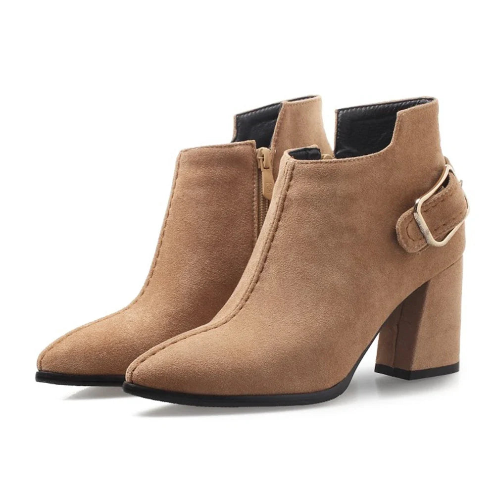 Polished Ivalina Heeled Booties with Buckle Clasp