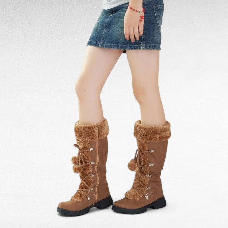 Statement Shearling Boots with Pom-Pom Detail