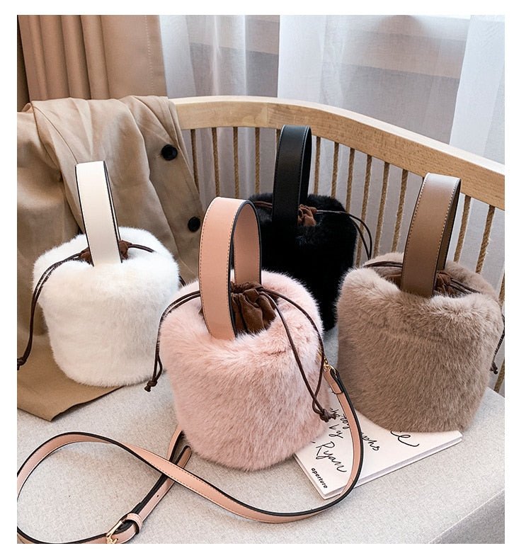 Faux Fur Bucket Bag with Mini Detail
