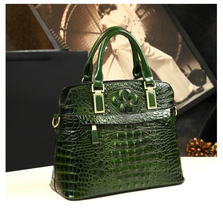Genuine Leather Tote Bag with Croc-Effect Detail