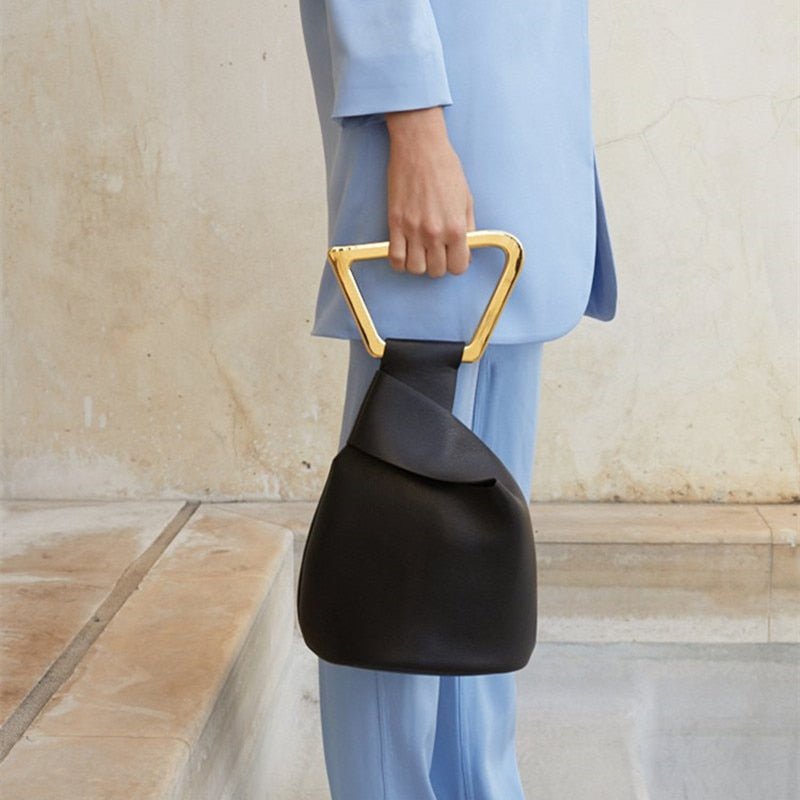 Leather Bucket Bag with Round Detail