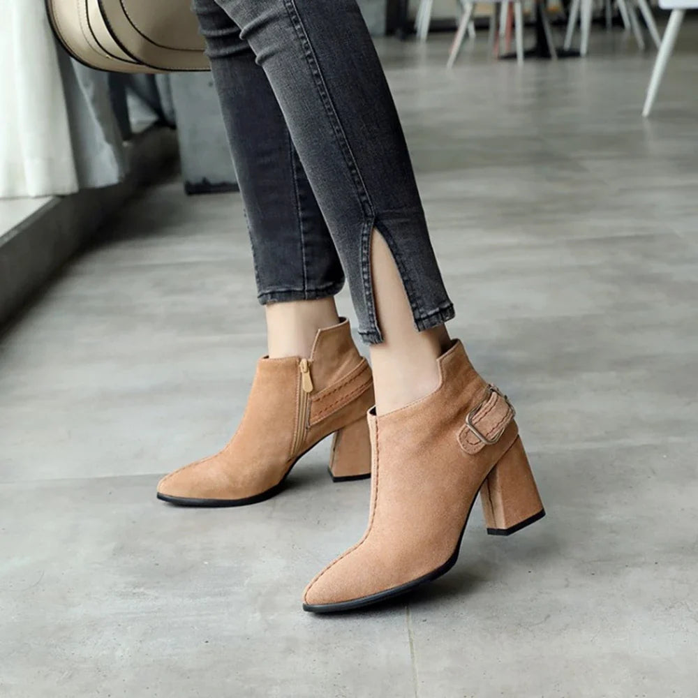 Polished Ivalina Heeled Booties with Buckle Clasp