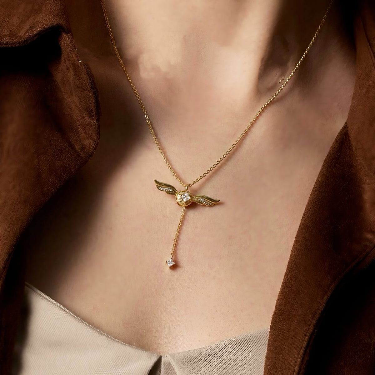 Gold-Plated Necklace with Lariat Detail