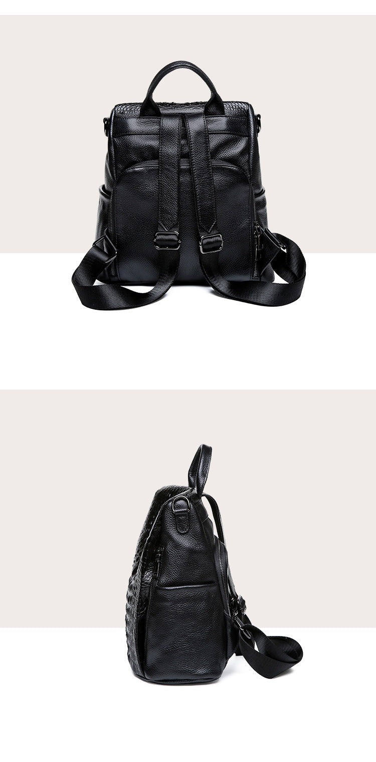 Croc-Effect Genuine Leather Backpack