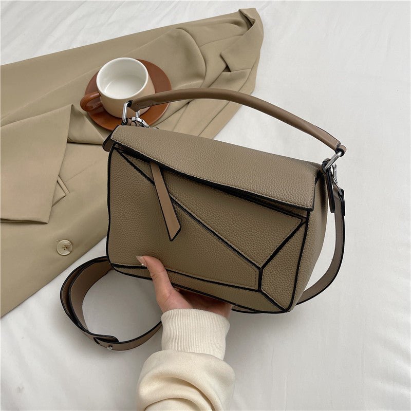 PU Leather Shoulder Bag with Geometric Detail