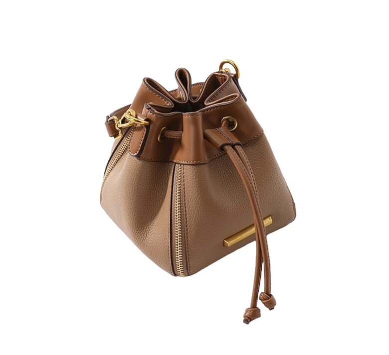 Genuine Leather Bucket Bag with Signature Detail