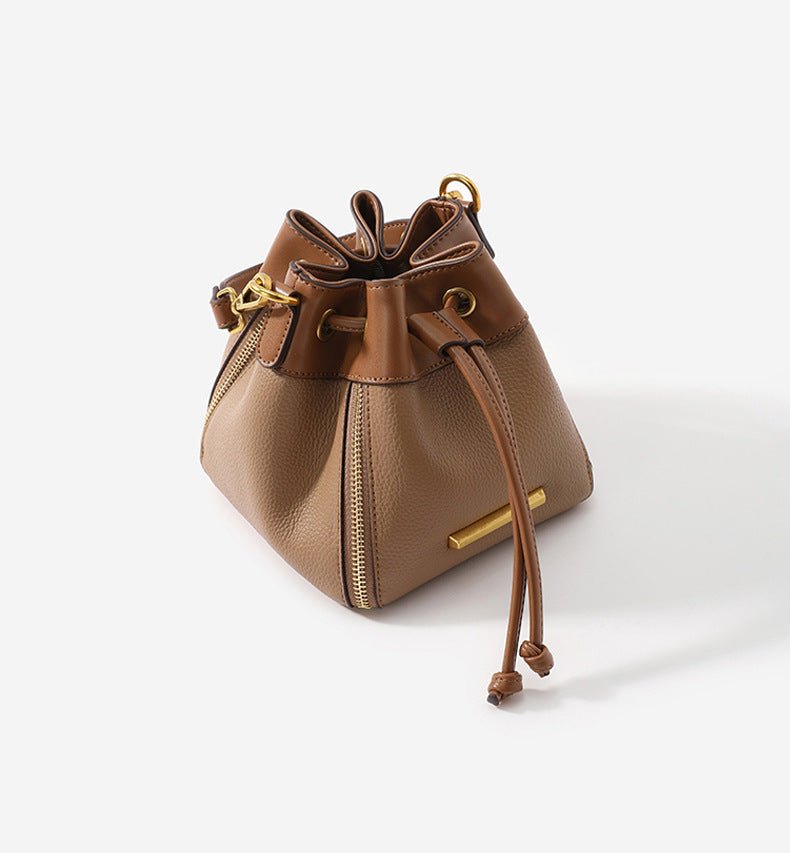 Genuine Leather Bucket Bag with Signature Detail
