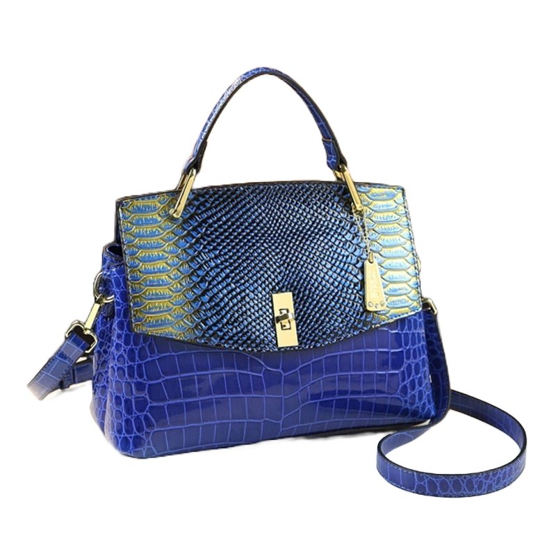Snake-Effect Genuine Leather Crossbody Bag