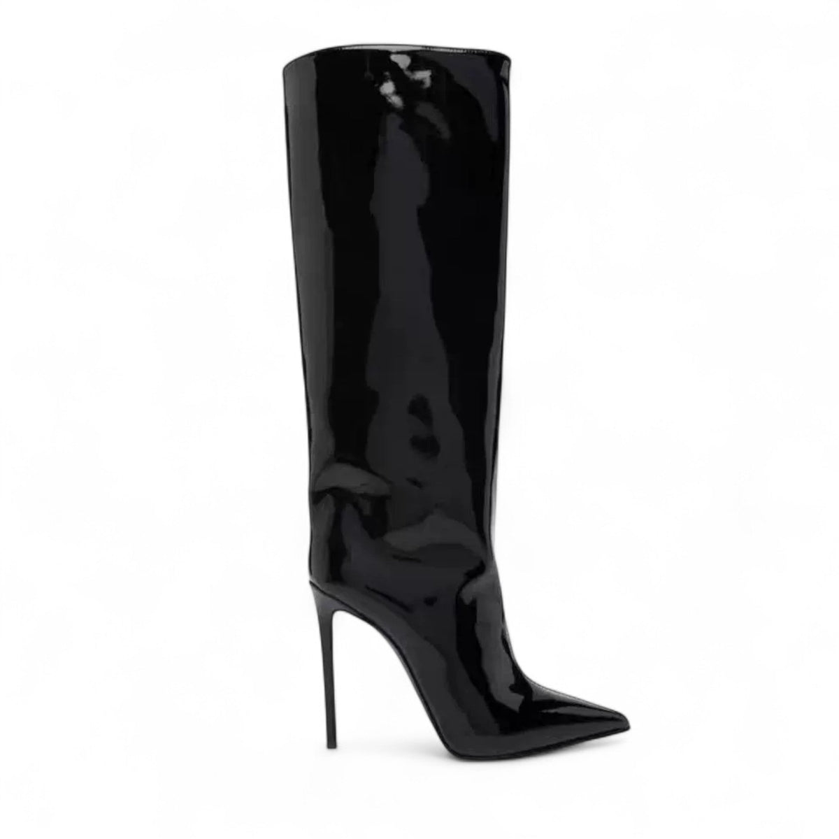 Statement Burgundy Patent Boots with Stiletto Heel