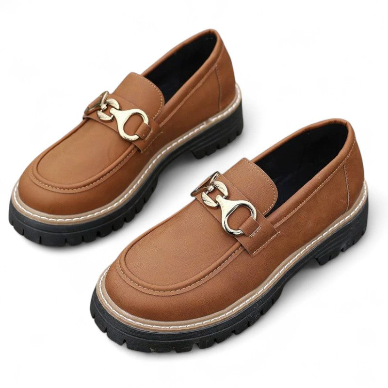 Modern Ondine Wedge Loafers with Gold Metallic Detail