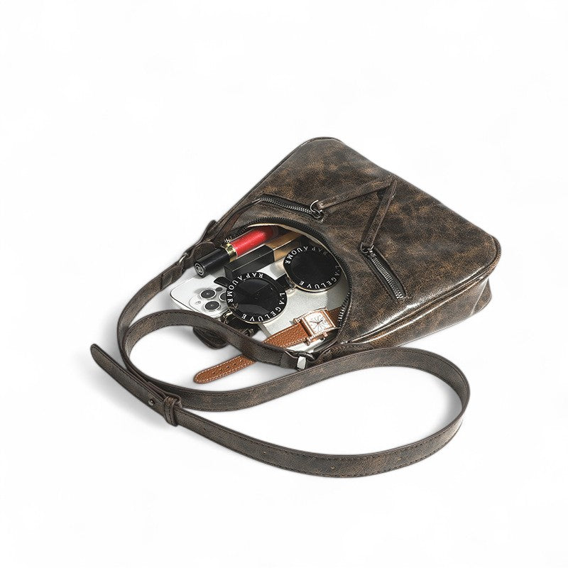 Heritage-Inspired Aged Leather Shoulder Bag