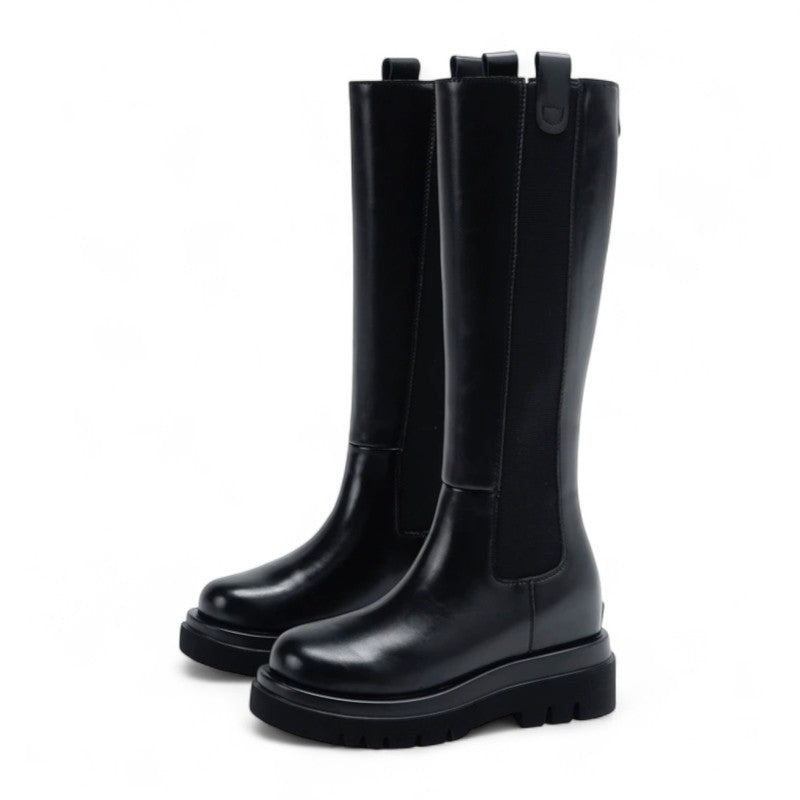 Bold Chunky-Sole Riding Boots in Black