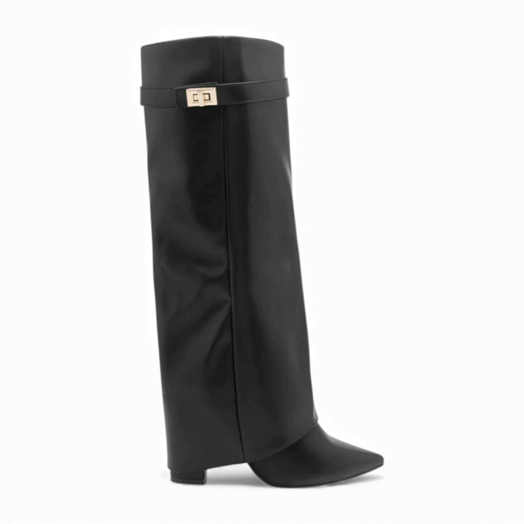 Effortless Slouch Leather Boots with Gold Buckle