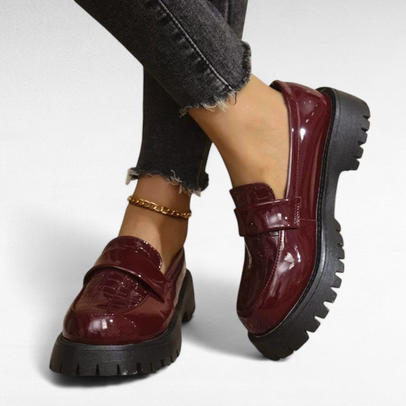 Sleek Patent Loafers with Croc-Embossed Finish