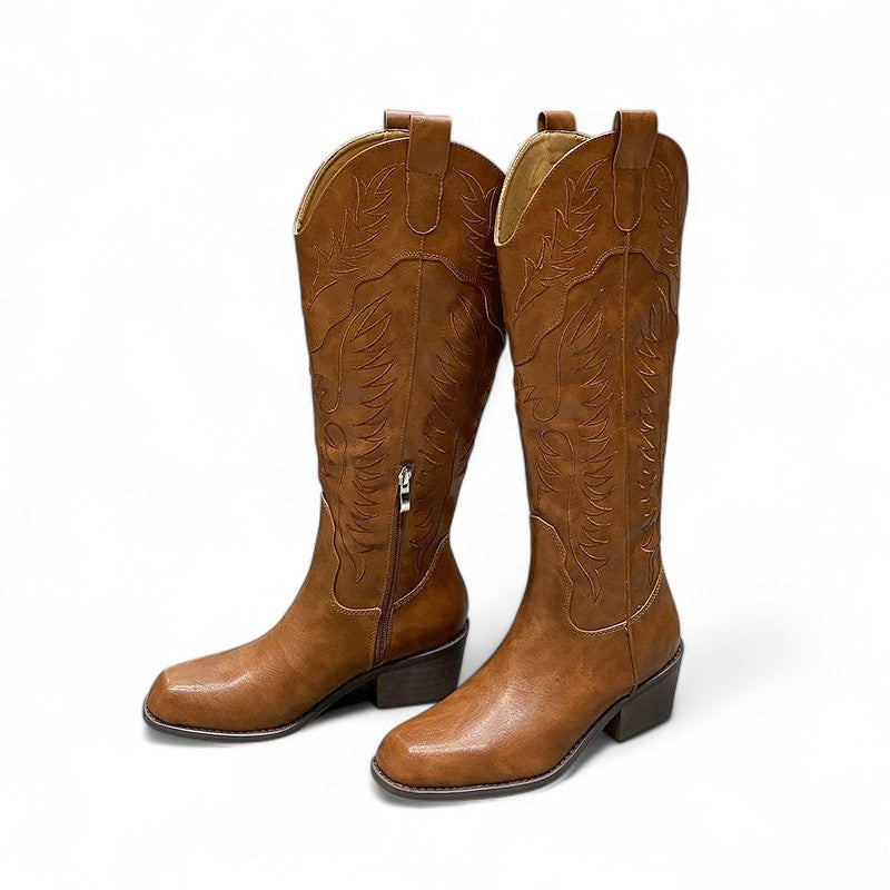 City-Ready Katrienne Patterned Brown Zip Western Boots