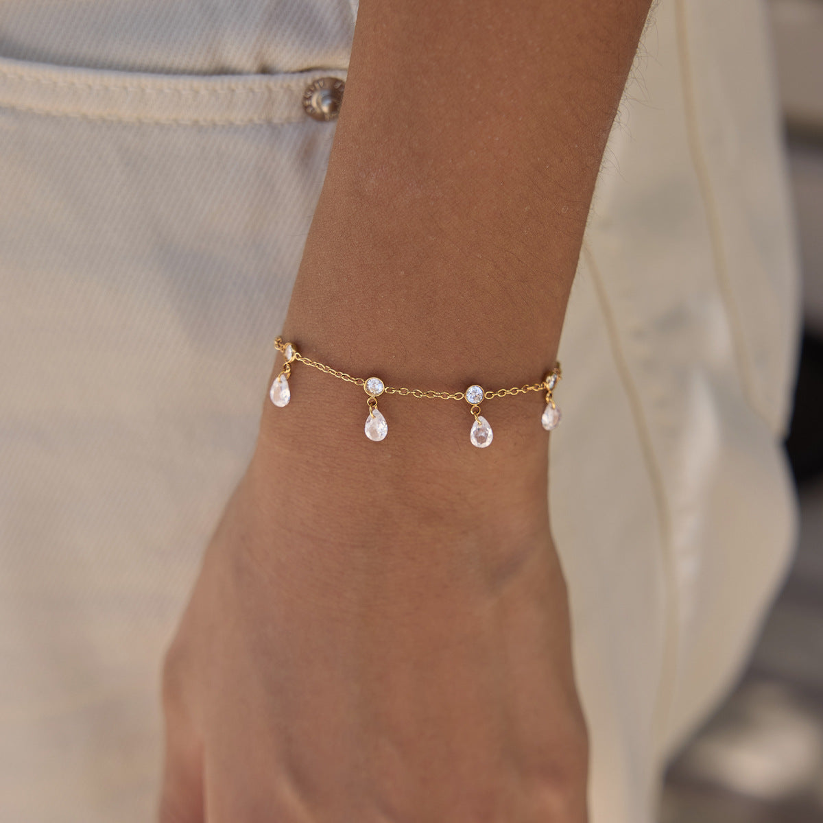 Stainless Steel Bracelet with Droplet Detail