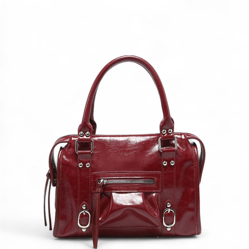 Statement Faye Glossy Black Leather Shoulder Bag