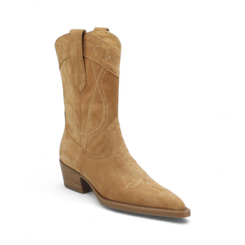 Modern Trend-Embroidered Suede Western Boots