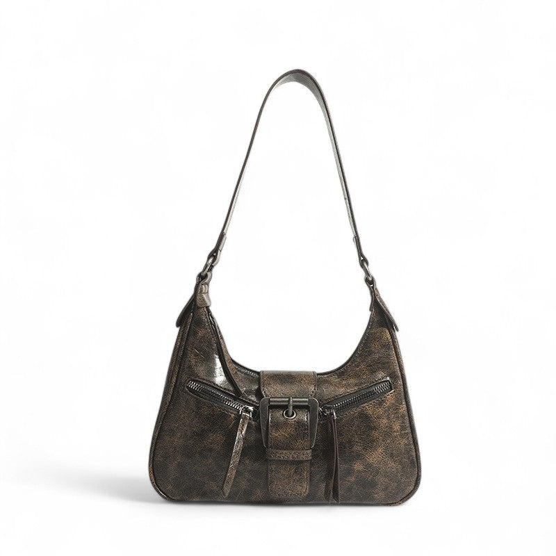 Heritage-Inspired Aged Leather Shoulder Bag