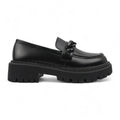 Understated Matte Black Wedge Loafers with Chain Detail
