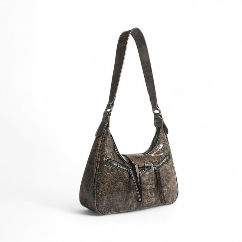 Heritage-Inspired Aged Leather Shoulder Bag
