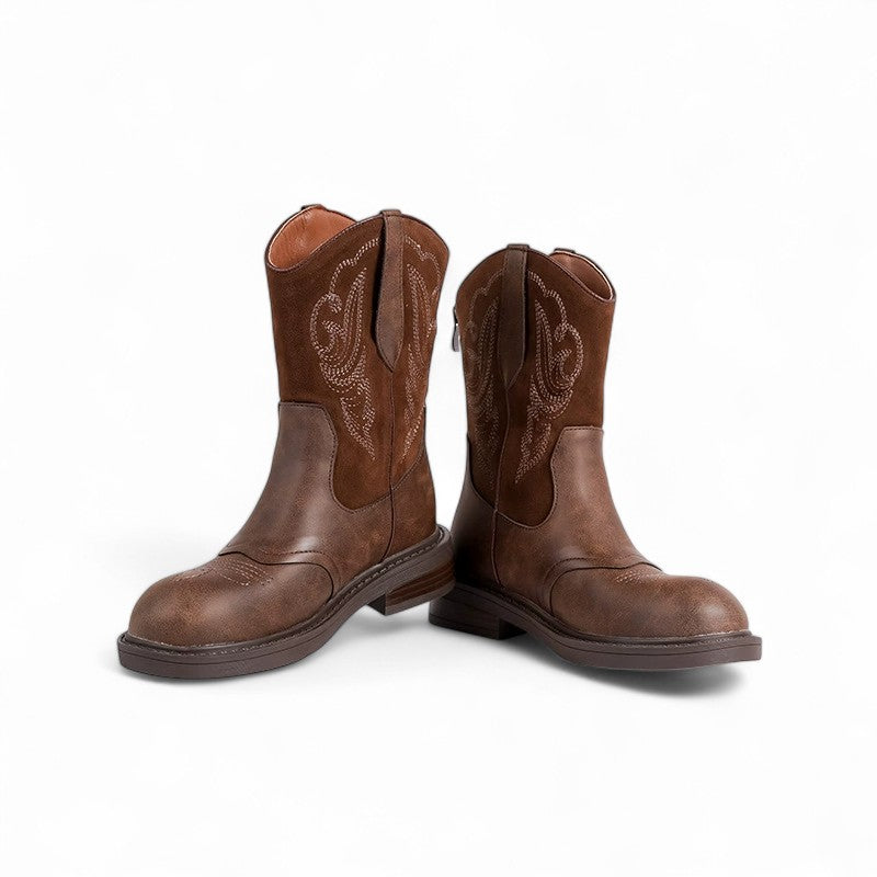 The Everyday Round-Toe Embroidered Western Ankle Boots