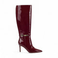 Sleek Patent Burgundy Boots with Stiletto Heel