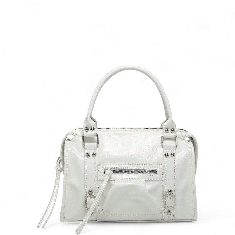 Statement Faye Glossy Black Leather Shoulder Bag