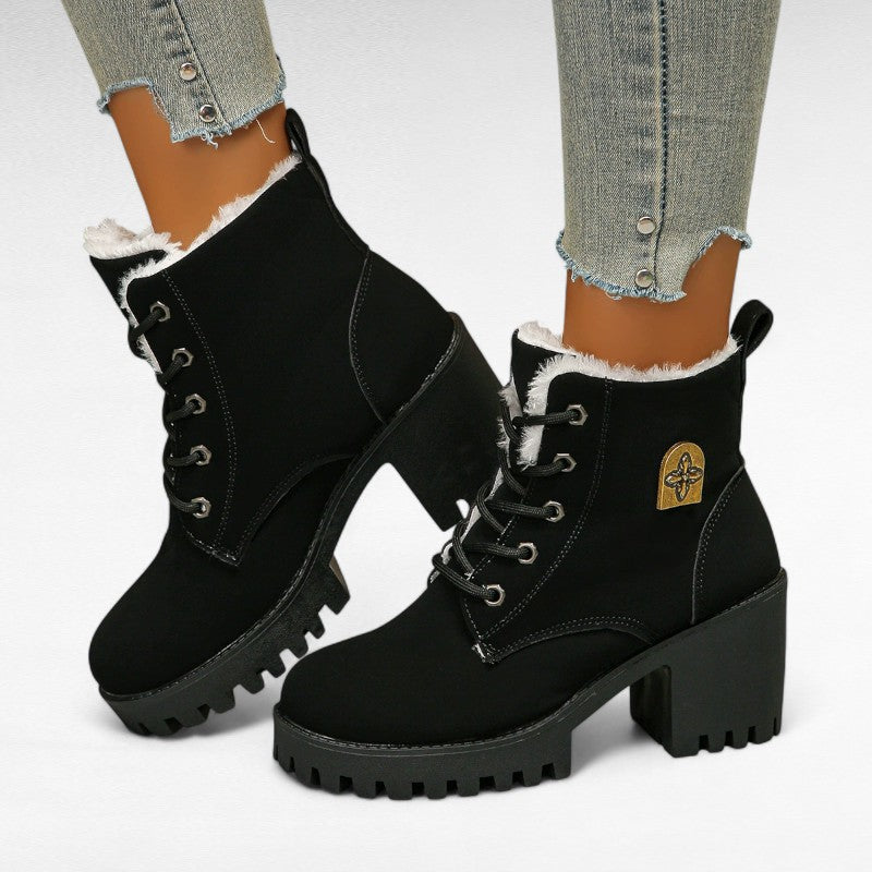 Polished Heeled Shearling-Lined Boots