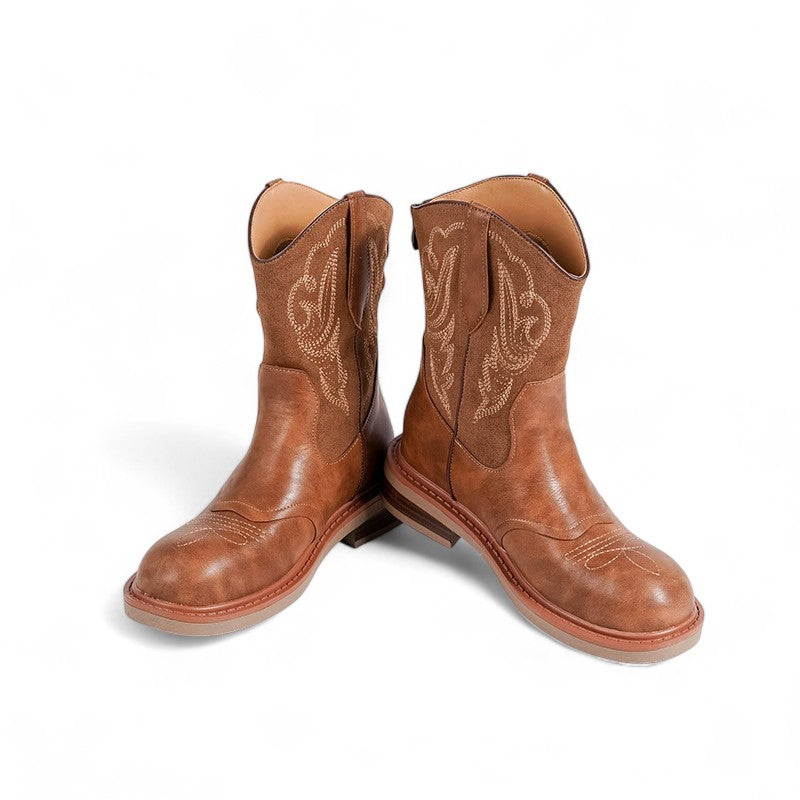 The Everyday Round-Toe Embroidered Western Ankle Boots