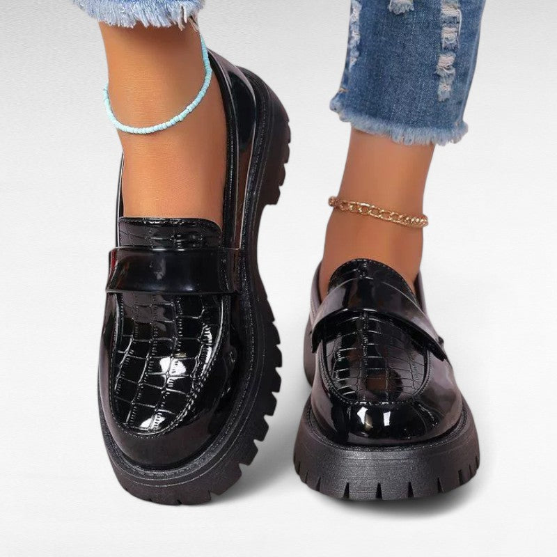 Sleek Patent Loafers with Croc-Embossed Finish