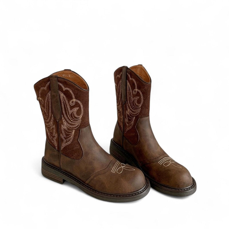 The Everyday Round-Toe Embroidered Western Ankle Boots