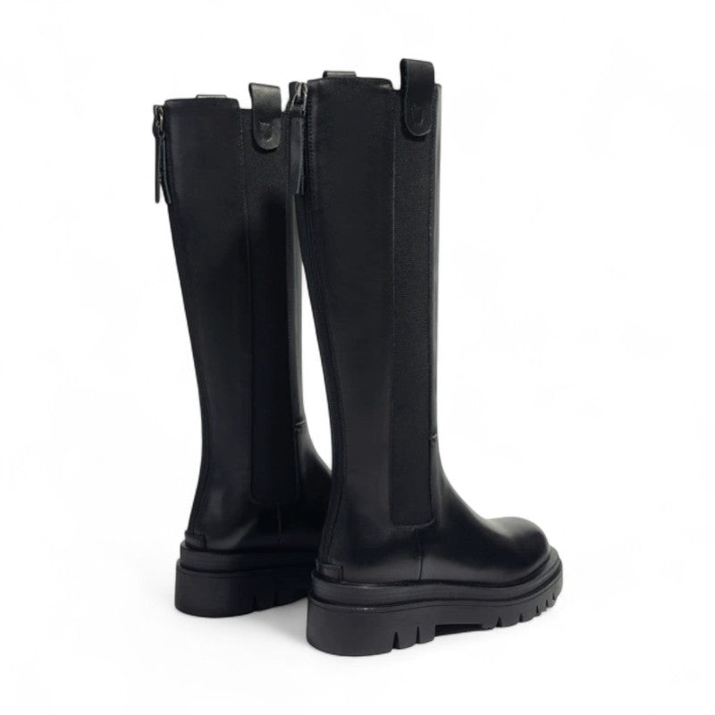 Bold Chunky-Sole Riding Boots in Black