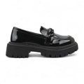 Polished Black Patent Wedge Loafers with Chain Detail