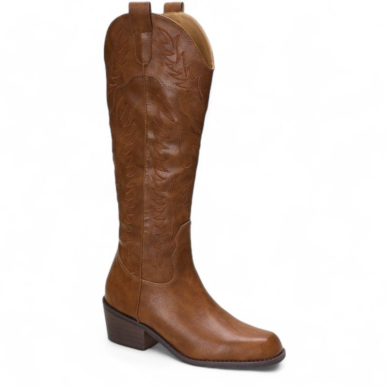 City-Ready Katrienne Patterned Brown Zip Western Boots