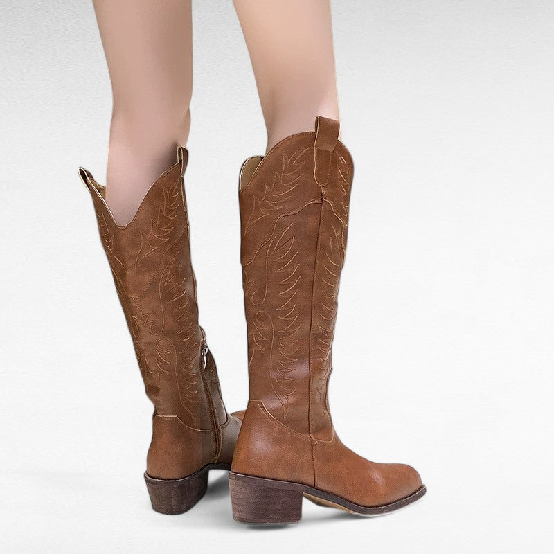 City-Ready Katrienne Patterned Brown Zip Western Boots
