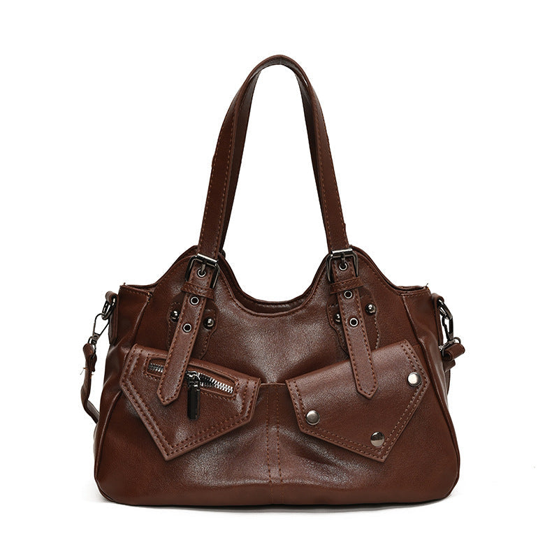 Essential Multi-Pocket Leather Shoulder Bag