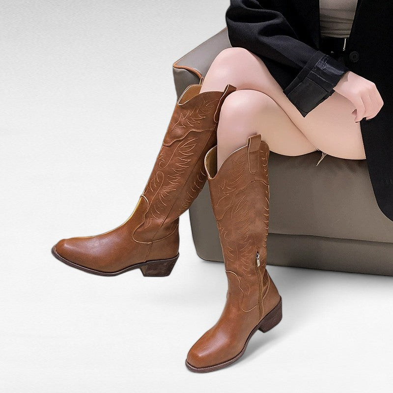City-Ready Katrienne Patterned Brown Zip Western Boots