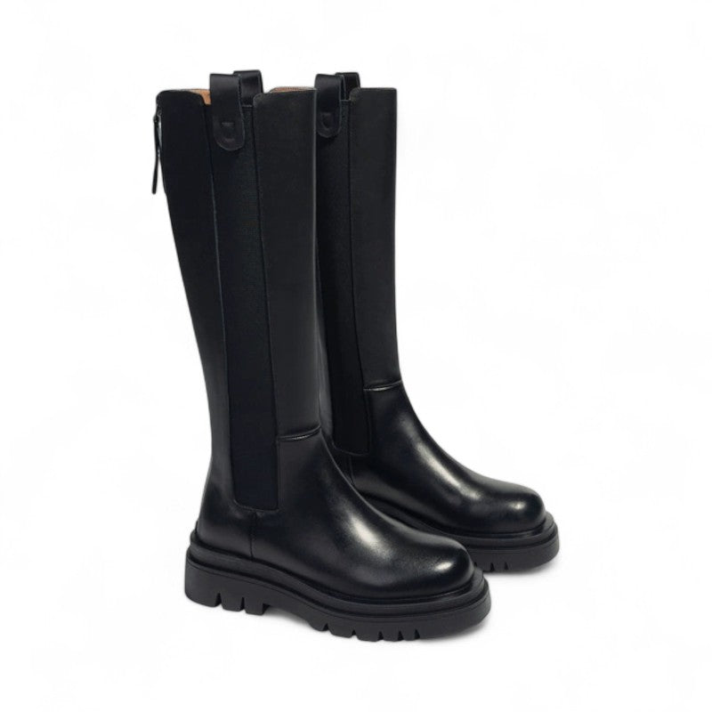 Bold Chunky-Sole Riding Boots in Black