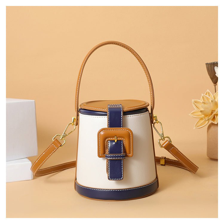 Box-Shape Genuine Leather Crossbody Bag