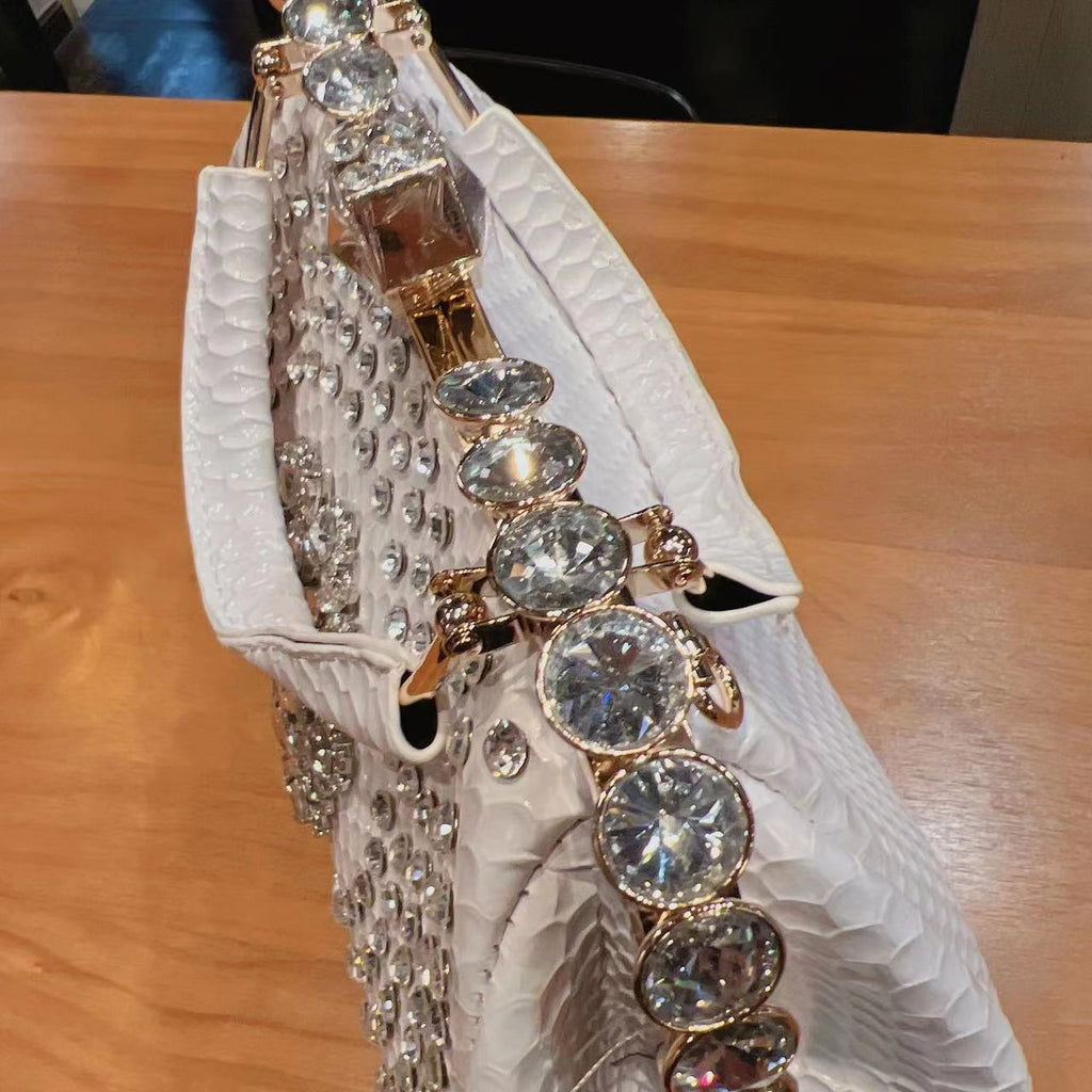 Diamond-Embellished Genuine Leather Messenger Bag