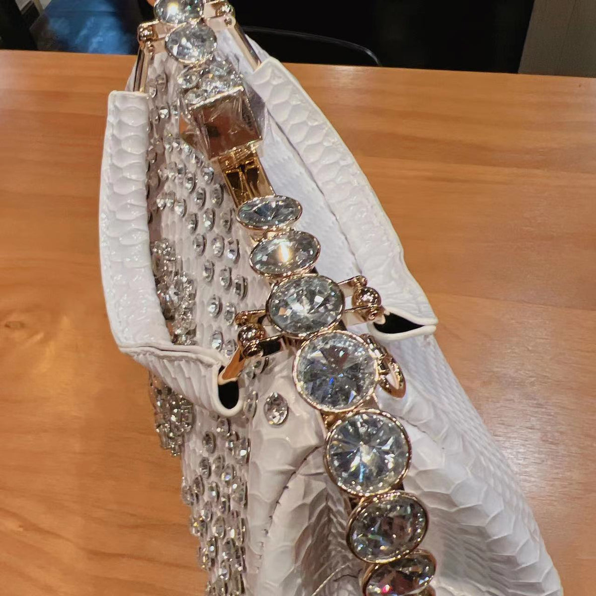 Diamond-Embellished Genuine Leather Messenger Bag
