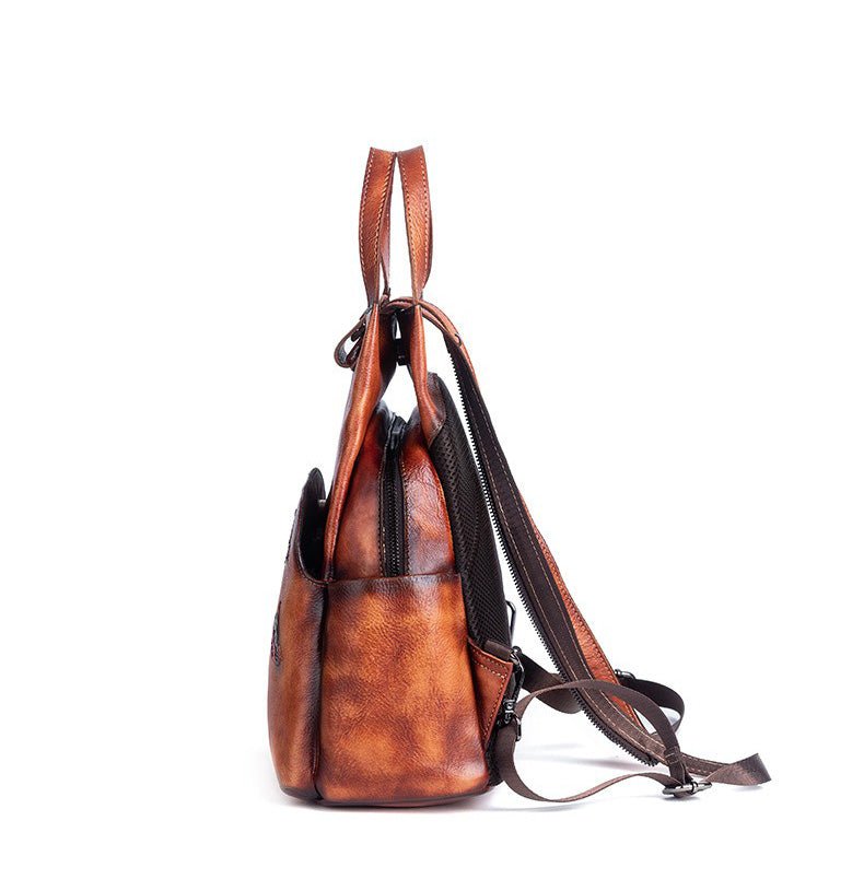 Genuine Leather Backpack with Sculpted Detail