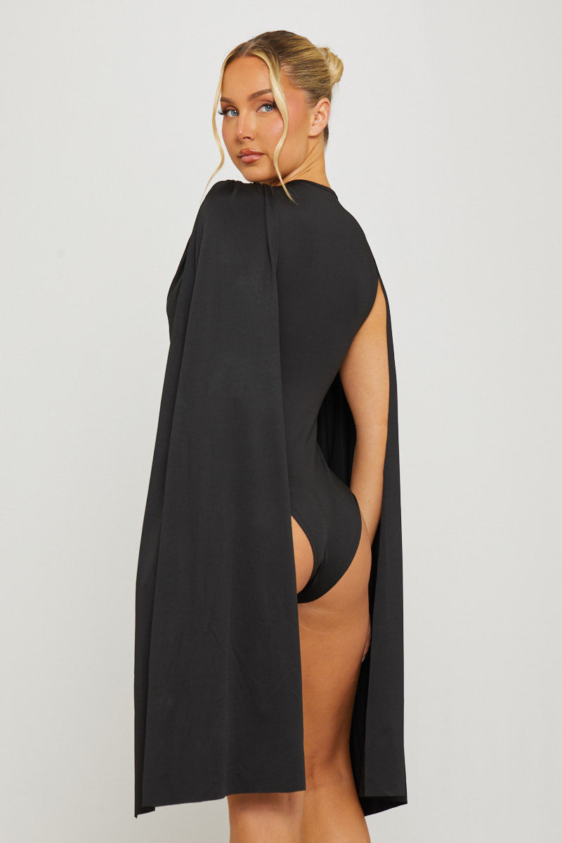Shoulder Draped Ruched Bodysuit in Black