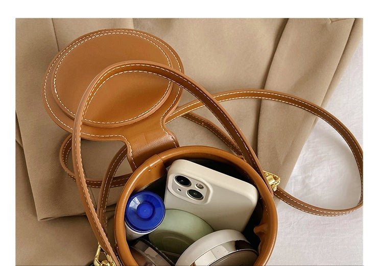 Box-Shape Genuine Leather Crossbody Bag