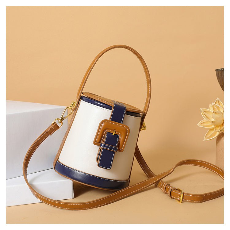 Box-Shape Genuine Leather Crossbody Bag