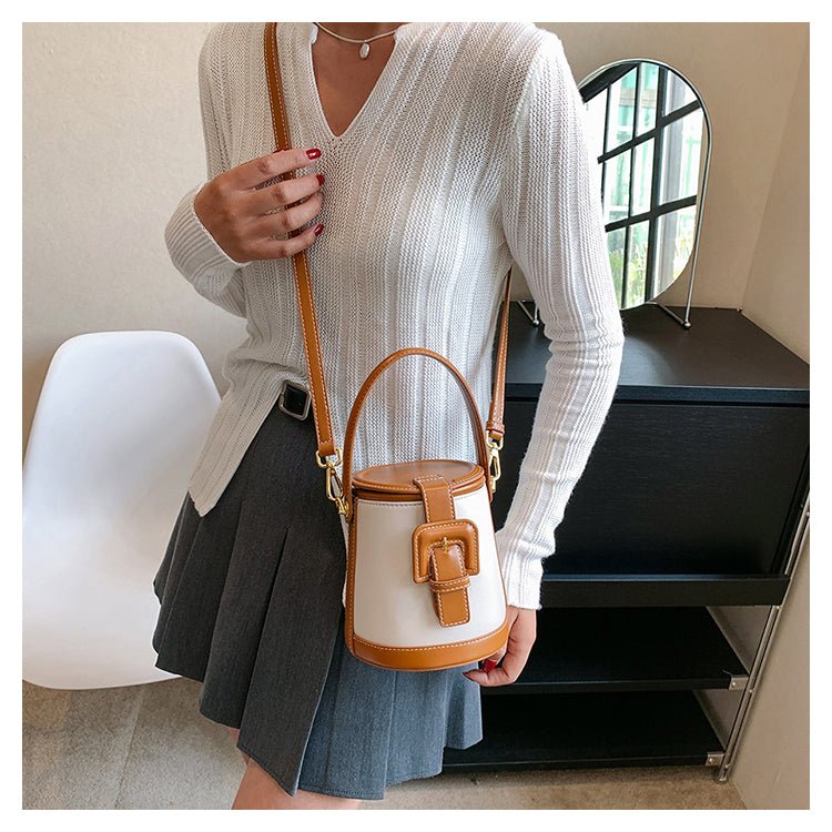 Box-Shape Genuine Leather Crossbody Bag