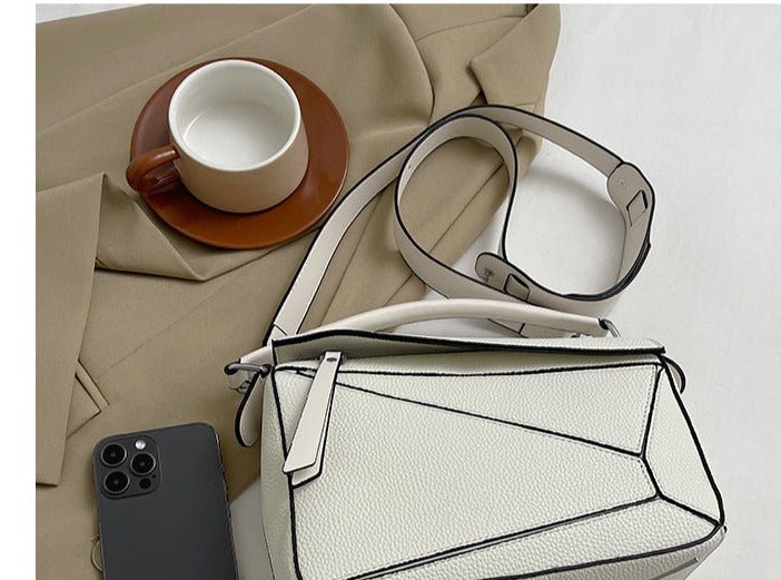 PU Leather Shoulder Bag with Geometric Detail