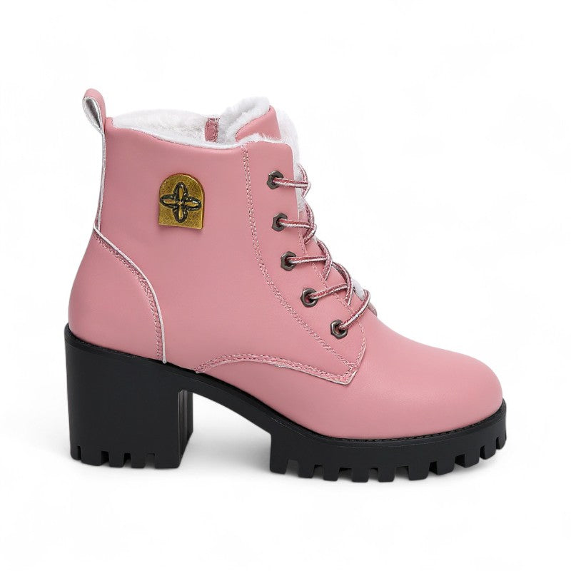 Polished Heeled Shearling-Lined Boots